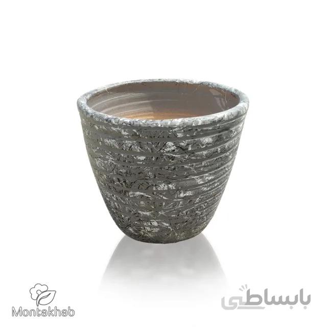 گلدان سفالی استوانه ای چهارخط ارتفاع 18 سانتی متر