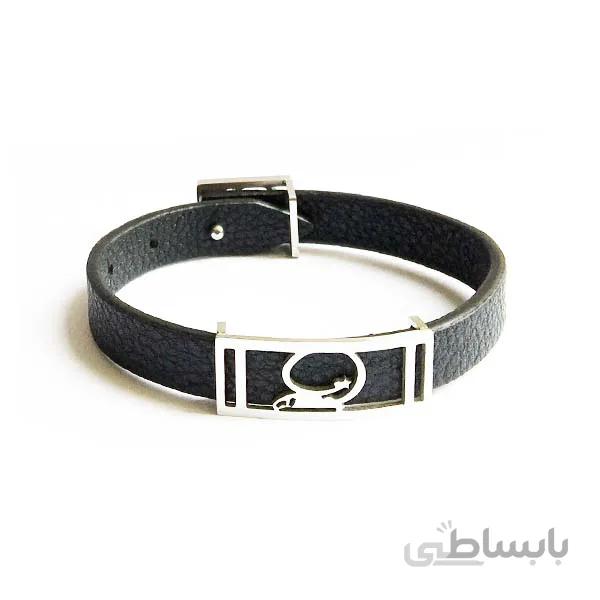 دستبند چرم استیل مشکی نقره ای مردانه LM1040