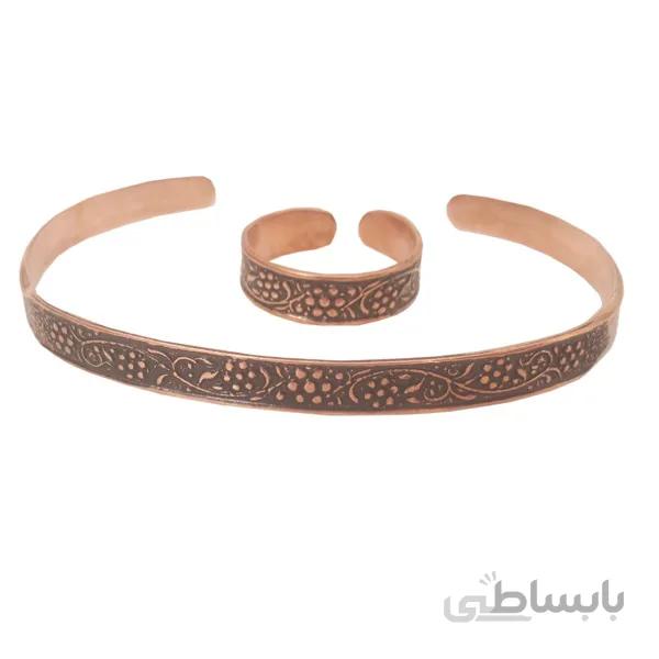 ست دستبند و انگشتر مسی مفتولی گل نیم سانتی کد 2.JW155