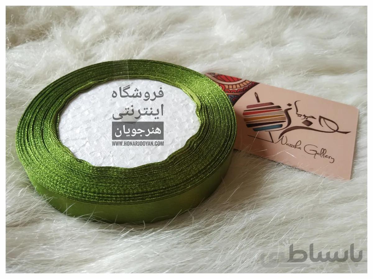 روبان ساتن 1.3 سانت سبز زیتونی رول کامل
