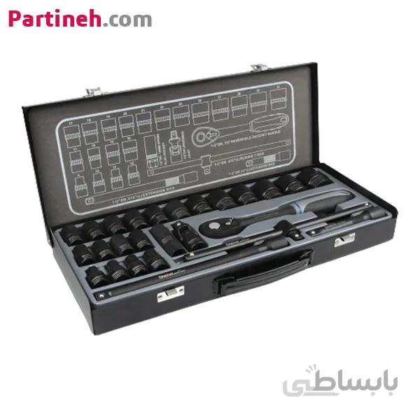 جعبه بکس 26 پارچه با سطح مشکی 1/2 اینچ نووا مدل NTS-7000 ساخت تایوان ا Nova 26 Pcs 1/2 inch Socket Set NTS-7000