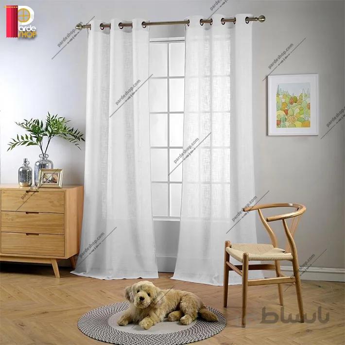پرده پانچی تور کتان برند ParsDecor رنگ سفید