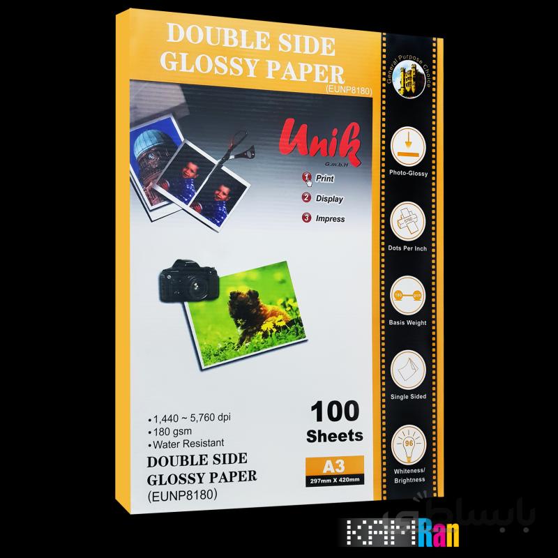 کاغذ فتوگلاسه یونیک سایز A3 وزن 180 گرم 100 برگ دو طرفه