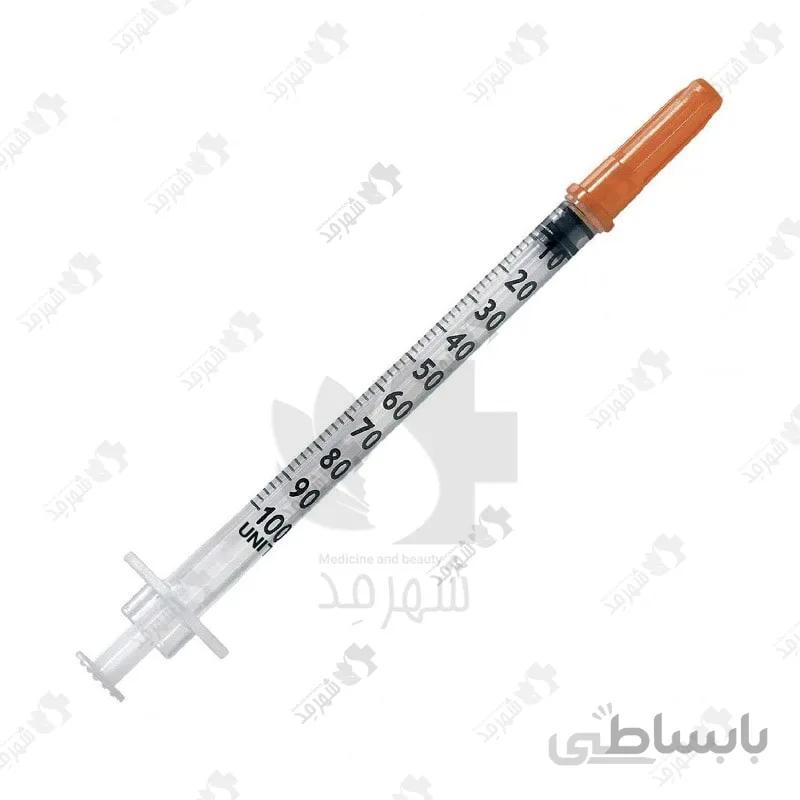 سرنگ یکپارچه انسولین آوا حجم 1 میلی‌لیتر با سرسوزن گیج 30 و طول 8 میلی متر Ava Insulin Syringe 1 ml 30G