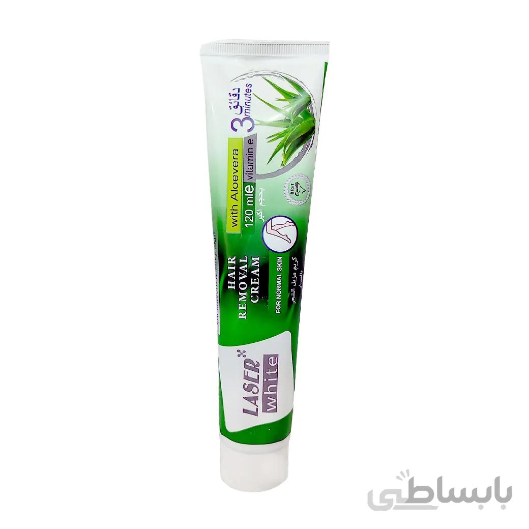 کرم موبر لیزر وایت حاوی عصاره آلوئه ورا و ویتامین E حجم 120 میل ا LASER White Hair Removal Cream Wite Aloevera Vitamin E 120ml