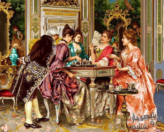 نخ و نقشه و مصالح اولیه بافت تابلو فرش طرح شطرنج باز جدید کد j-105