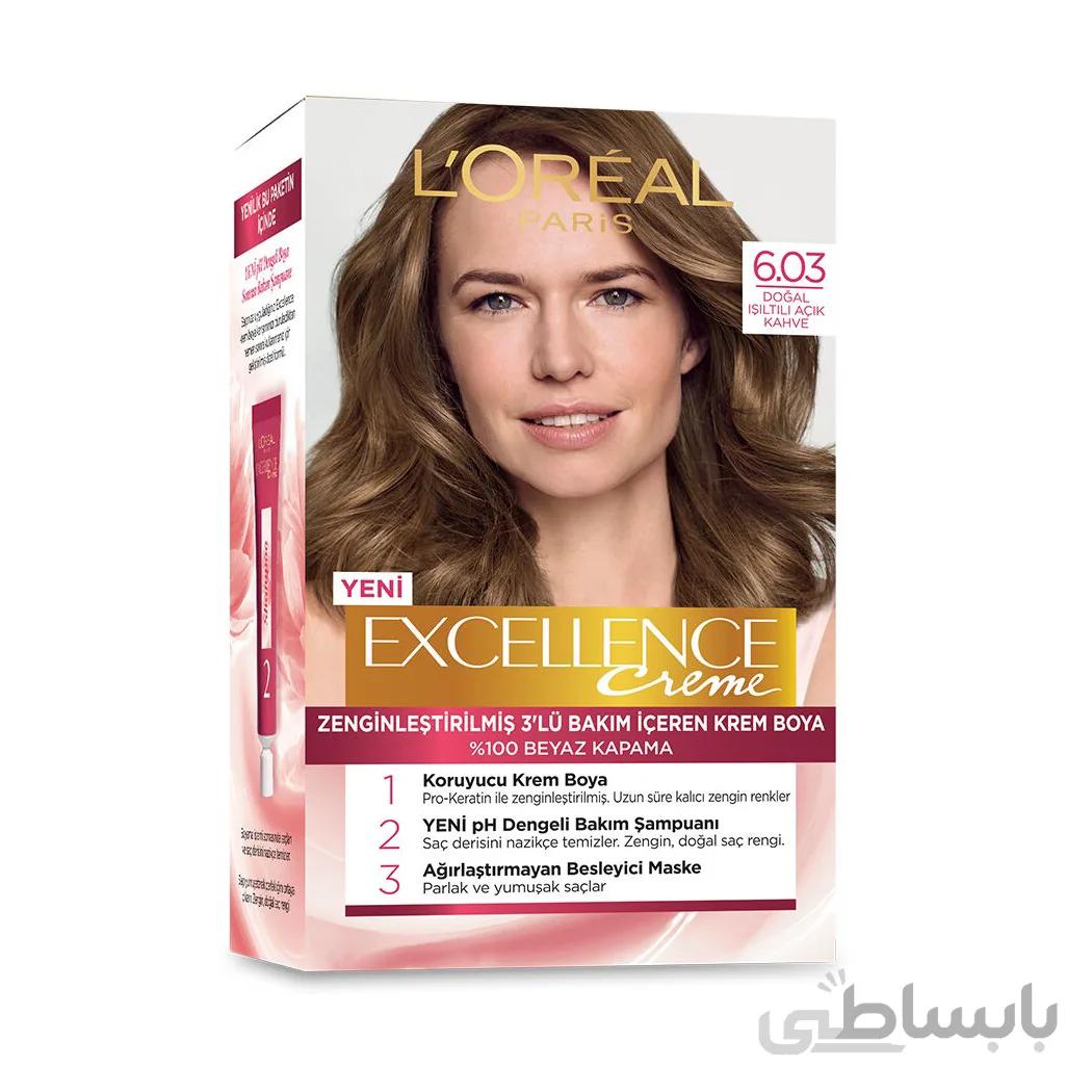 کیت رنگ مو لورآل قهوه ای روشن سری EXCELLENCE شماره 6.03