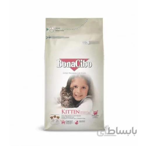 غذای خشک بچه گربه ، با طعم مرغ وماهی کولی و برنج،وزن 1/5 کیلوگرم،برند بوناسیبو