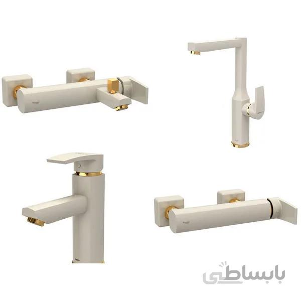 ست شیرآلات یونیک پلاس شیری طلایی شودر ا Unic Plus Cream Gold Set