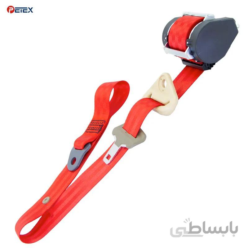 کمربند ایمنی جلو راست پژو ۴۰۵ رنگ قرمز با ملحقات بژ مناسب برای کمک راننده