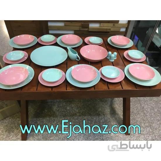 سرویس غذاخوری 30 پارچه چینی سرامیک رنگی آبی- صورتی ترکیبی کلارا رومز