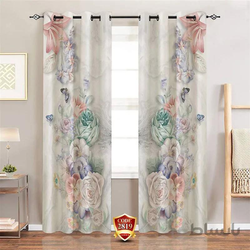 پرده پانچی کد 2819-3d-b طرح سه بعدی گل رنگی