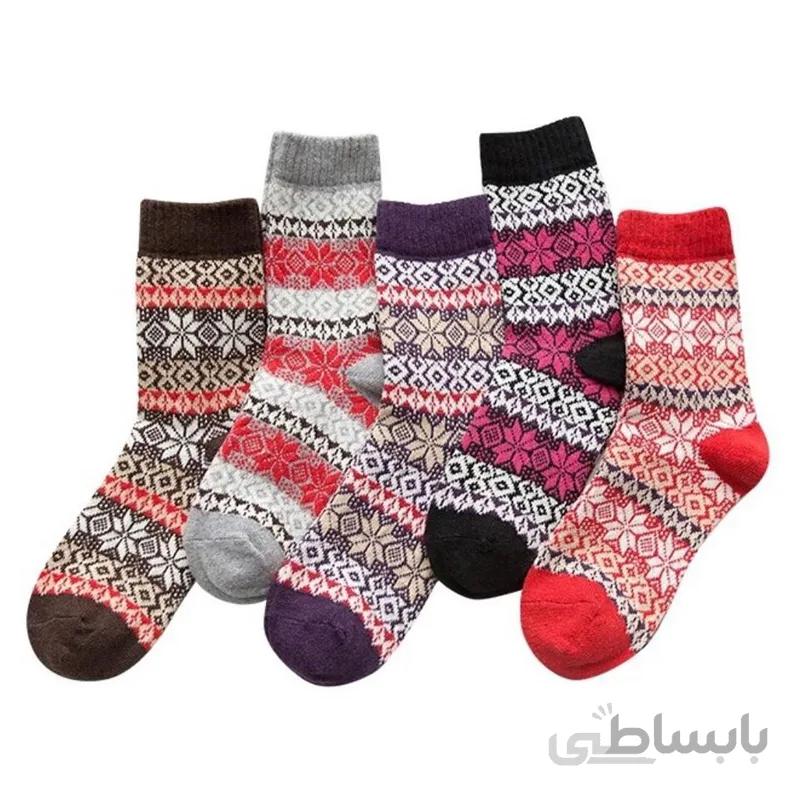 جوراب پشمی زنانه راه راه طرح دار