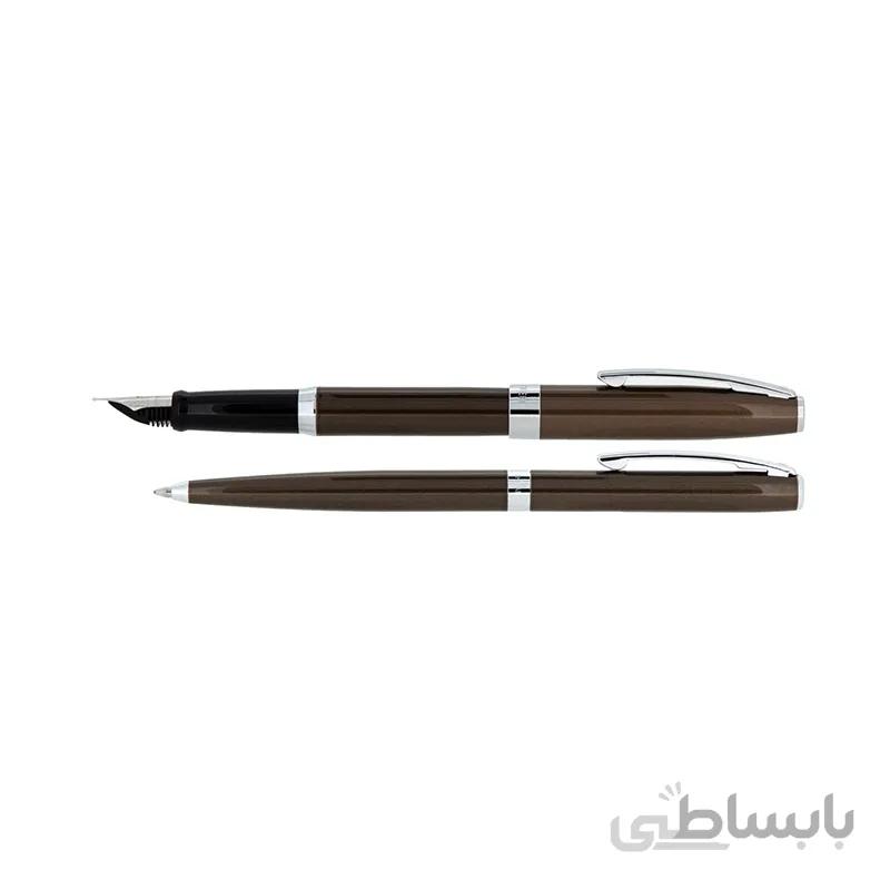 ست خودکار و خودنویس شیفر مدل sagaris قهوه ای لاکی گیره استیل