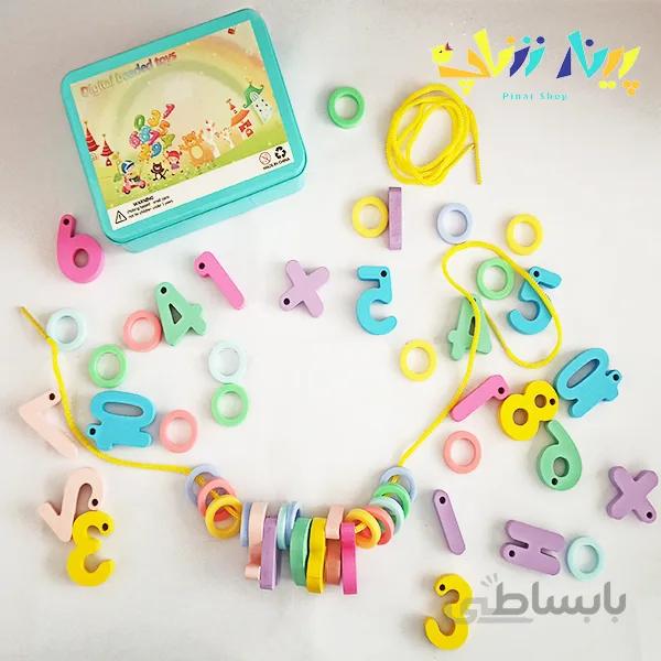 بازی آموزشی نخ و مهره چوبی اعداد انگلیسی