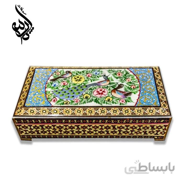 جعبه جواهرات خاتم کاری طرح گل و مرغ کد LN-124