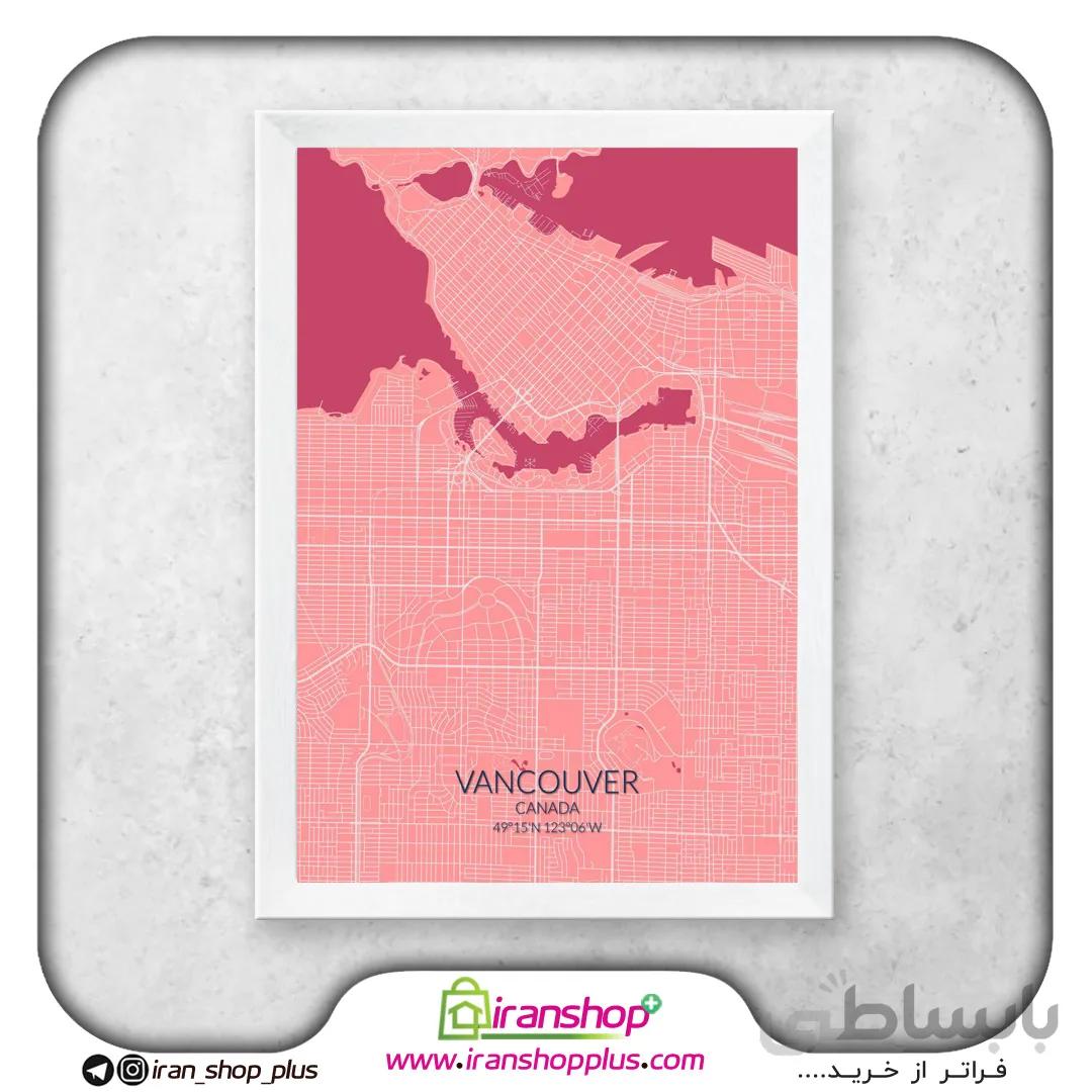 تابلو نقشه شهر ونکوور با تم Pink Rose