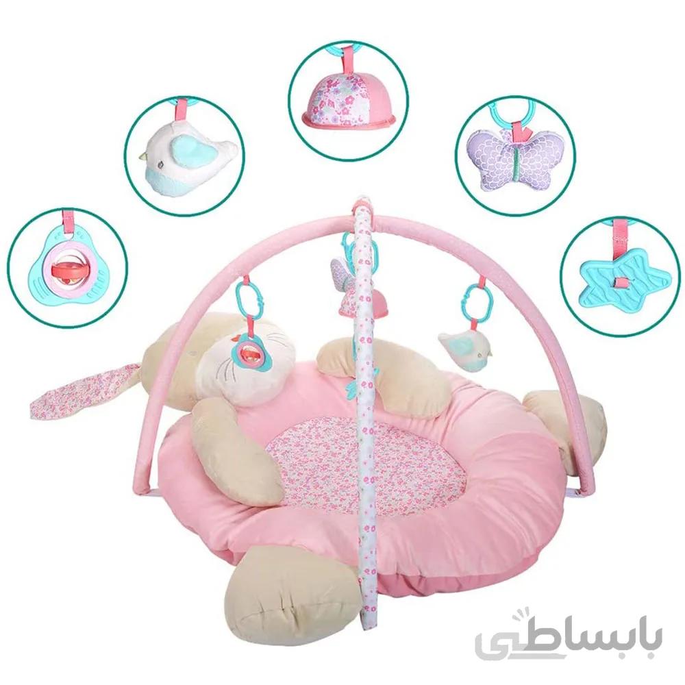 تشک بازی صورتی با طرح خرگوش از بدو تولد baby play mat