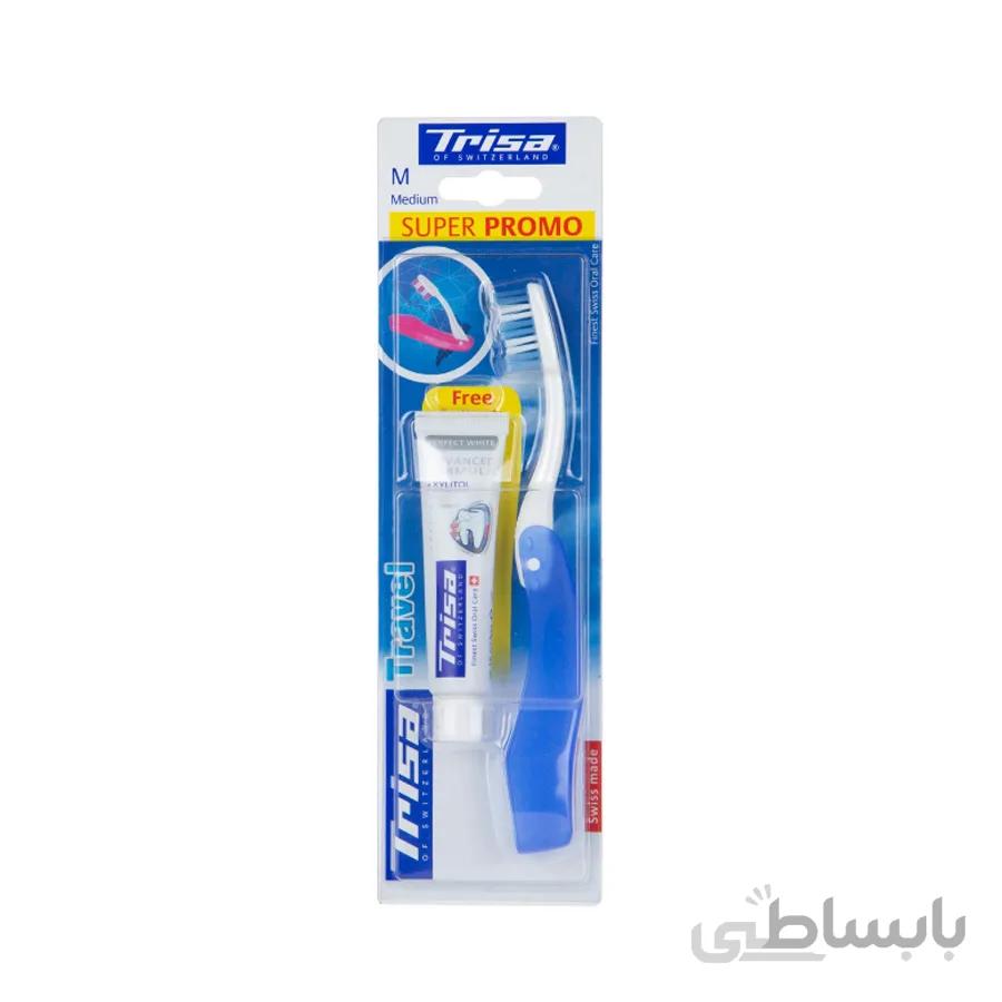 مسواک تریزا مدل Super Promo مسافرتی متوسط تاشو با خمیر دندان