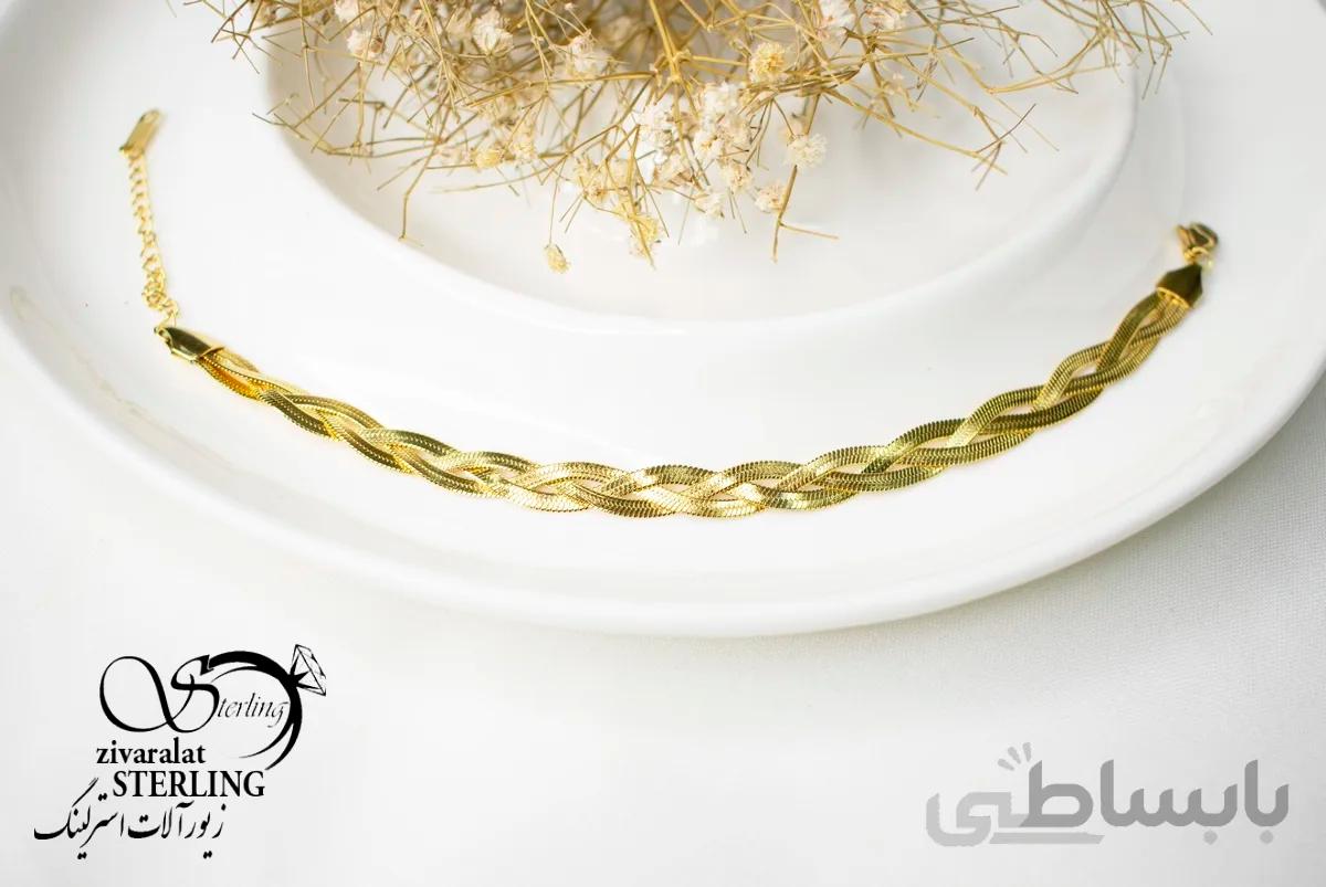 دستبند استیل زنانه طرح بافت