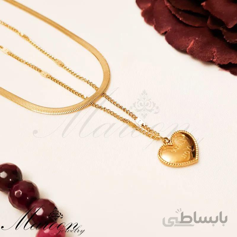 گردنبند دو لاین قلب و هرینگبون مارون CN172