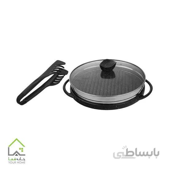 ماهیتابه چدنی با درب پیرکس و چنگک
