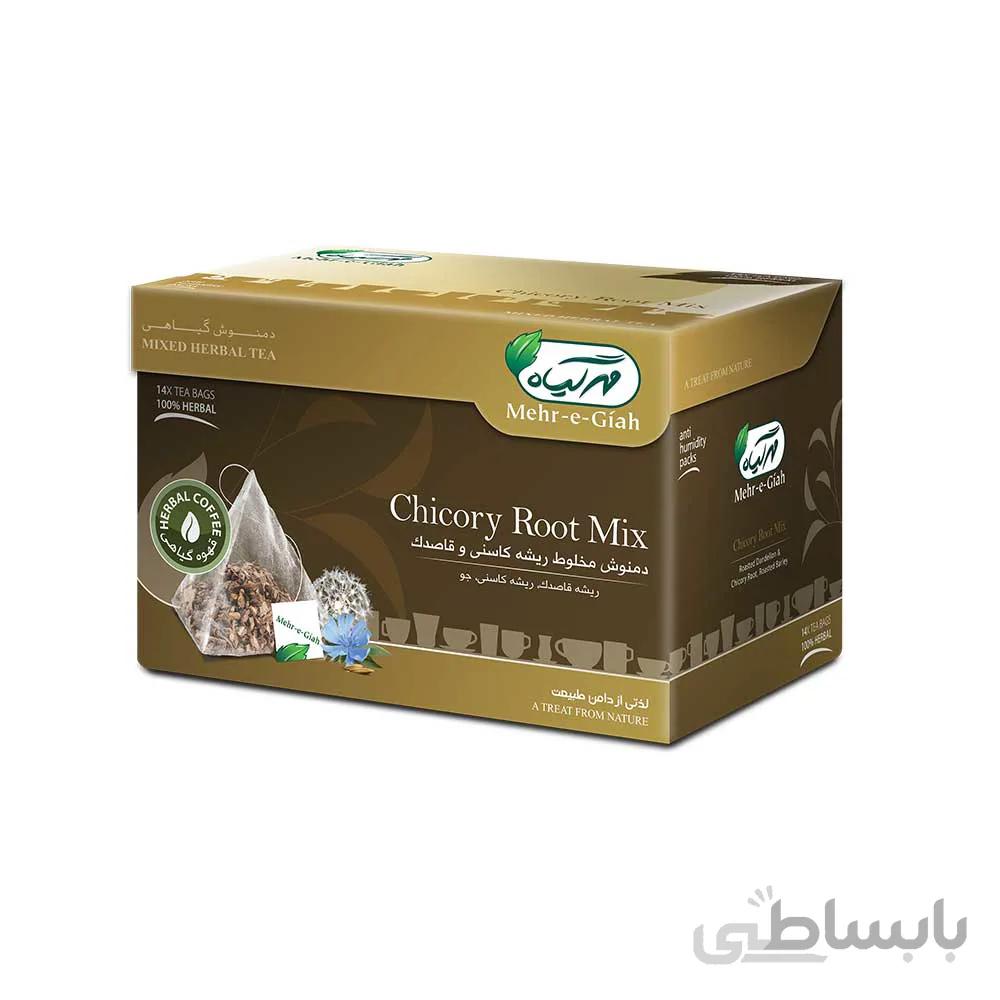 دمنوش مخلوط ریشه کاسنی و قاصدک مهرگیاه بسته 14 عددی ا making the perfect cup of mahe giah herbal tea chicory root mix 14bags