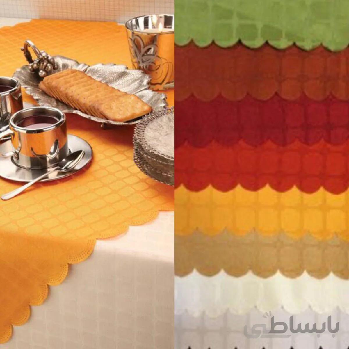 رومیزی ژاگارد گرد قطر 200 طرح چهارخونه نارنجی