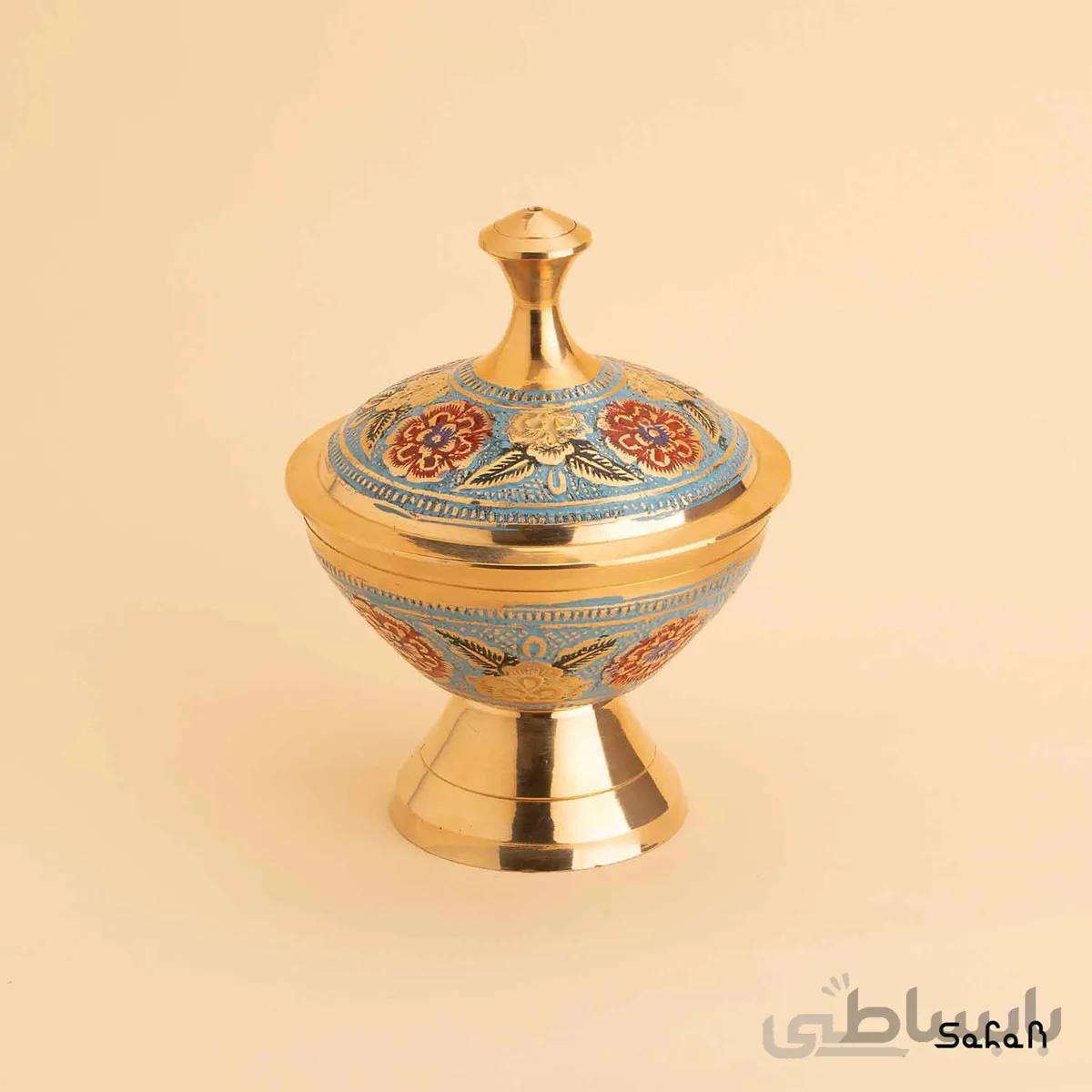 قندان پایه دار برنجی میناکاری مدل خُتن