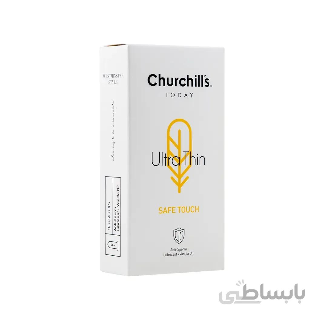 کاندوم بسیار نازک چرچیلز مدل Safe Touch حاوی اسپرم کش بسته 12 عددی ا Churchills Condom Ultra Thin Safe Touch Anti Sperm 12pcs