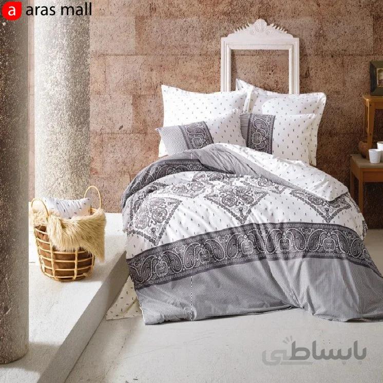 ست کاور رانفورس کاتن باکس مدل Bohem طرح Alope رنگ Gri دو نفره 4 تکه