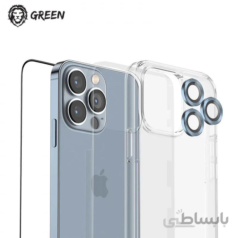 گلس , قاب , محافظ لنز , برچسب پشت iPhone 13 Pro Max گرین Green Lion 4 in 1 360° Protection Pack
