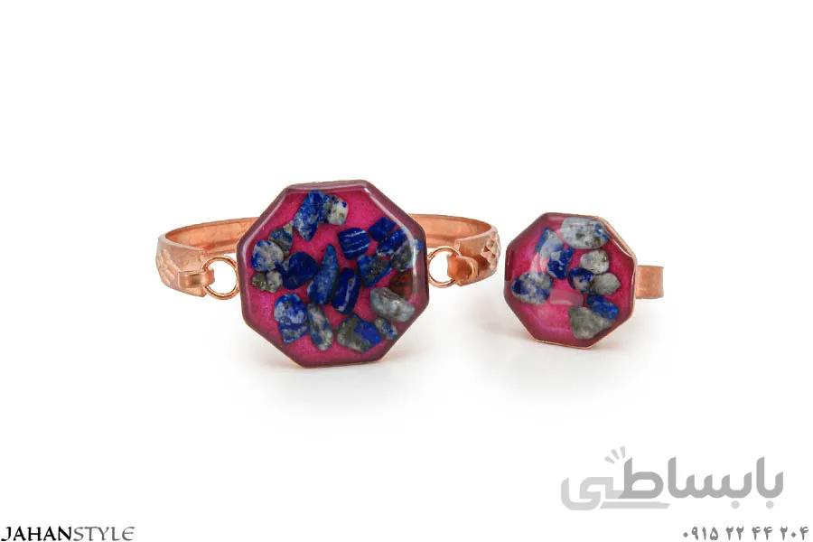 نیم ست مسی دخترانه نگین سنگی