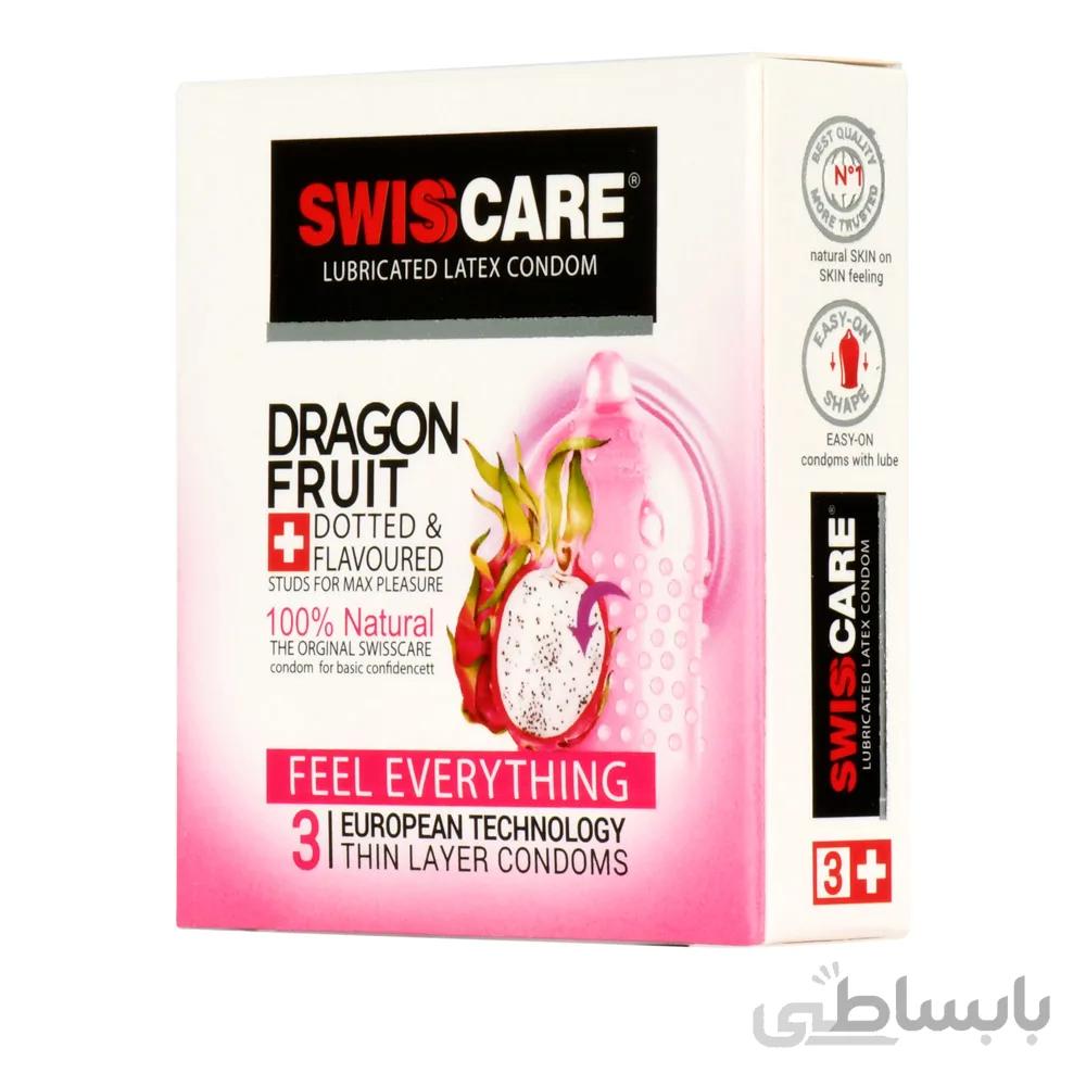 کاندوم سوئیس کر مدل DRAGON FRUIT بسته 3 عدد ا Swiscare Dragon Fruit Condom 3PCS