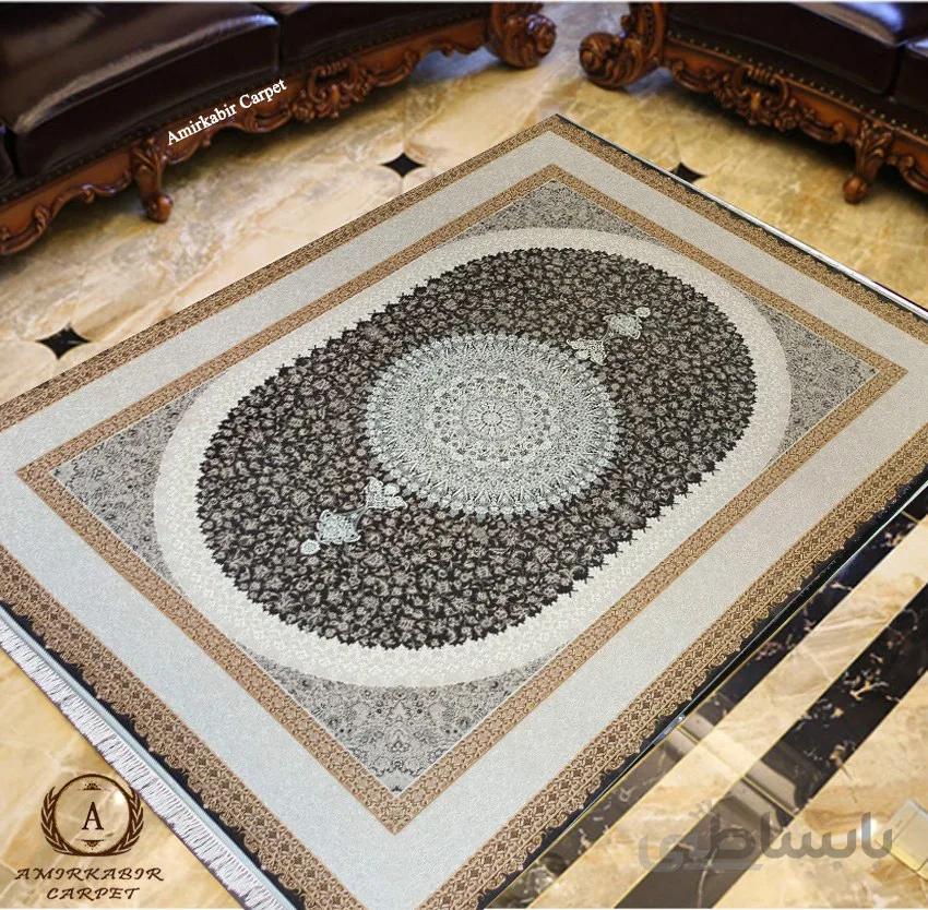 فرش ۱۲۰۰ شانه طرح ملیسا ذغالی گل برجسته