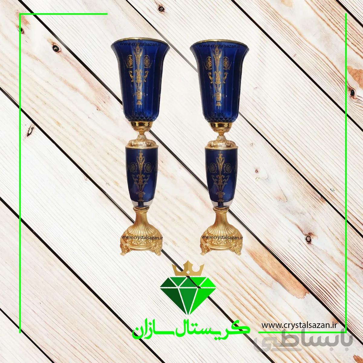 شمعدان افرا کریستال سازان مدل یکتا سرمه ای کد SH1048