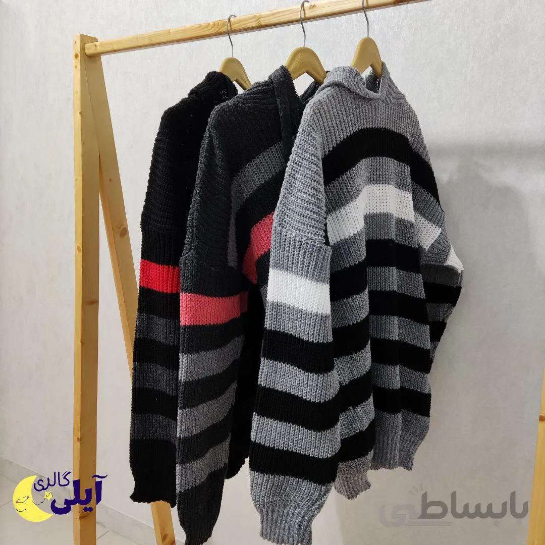 هودی بافت راه راه کلاهدار