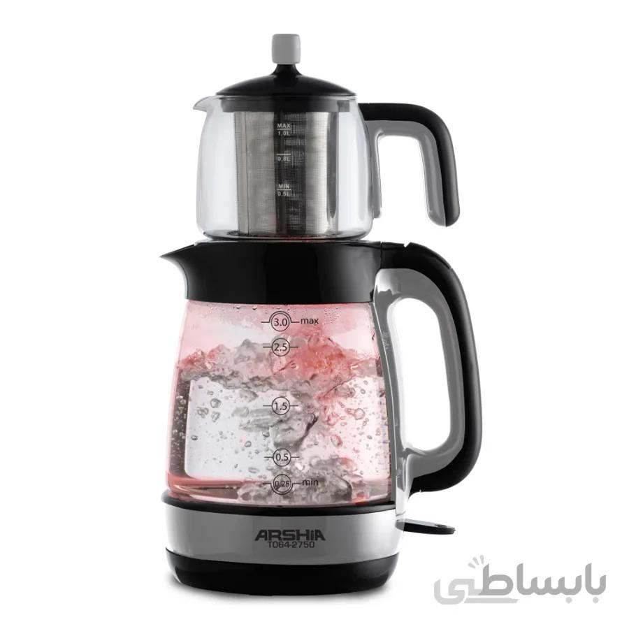چای ساز شیشه ای طوسی عرشیا مدل T064-2750