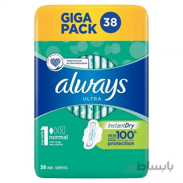 نوار بهداشتی نرمال آلویز مدل Ultra سایز 1 بسته 38 عددی ا Always Ultra Normal Giga Pack 38 size 1