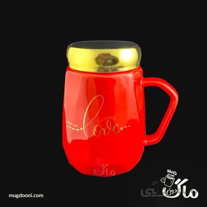 ماگ چند ضلعی سرامیکی درب آینه‌ ای طرح ولنتاین