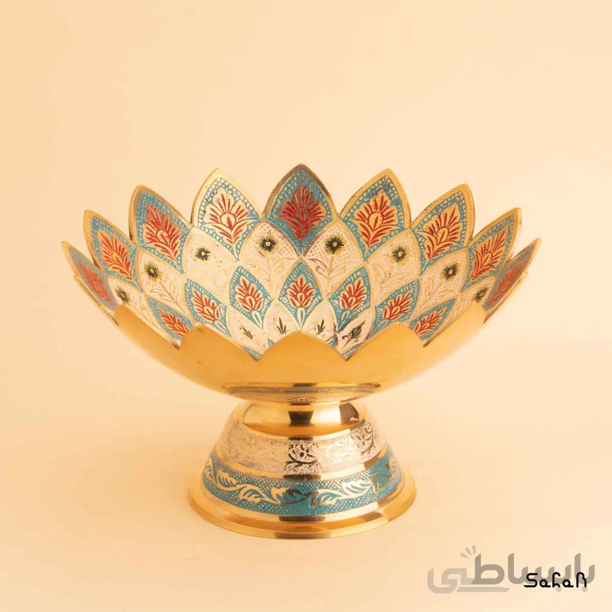 میوه خوری پایه دار برنجی میناکاری مدل شانزده پر