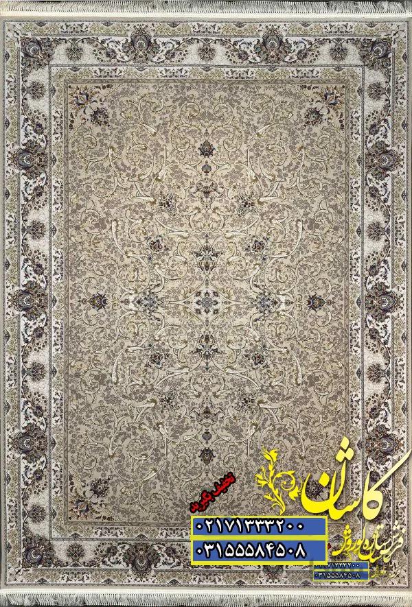 فرش کاشان نقشه افشان اسلیمی بژ 1200 شانه برجسته