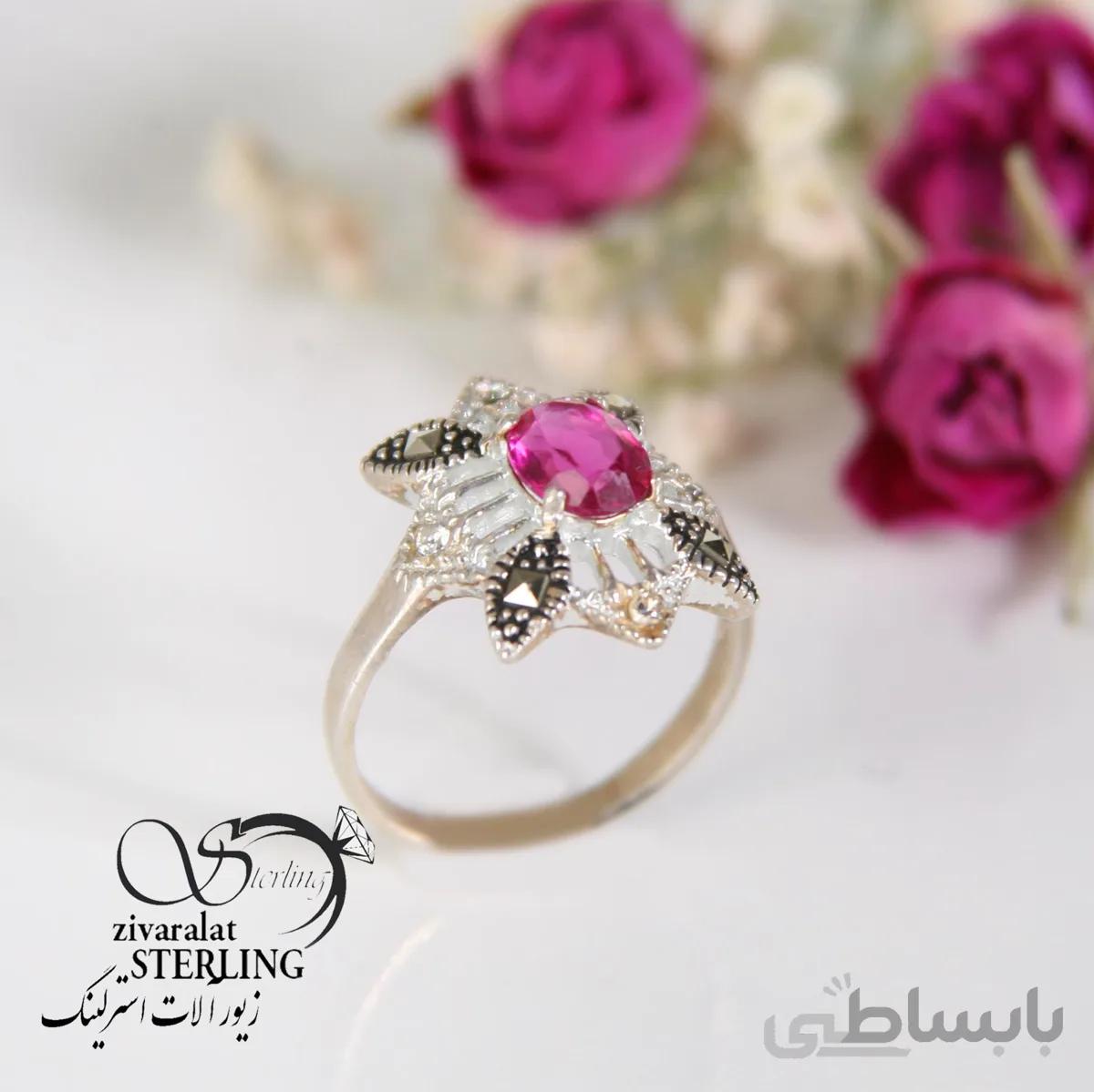 انگشتر نقره یاقوت سرخ زنانه آبکاری طلا