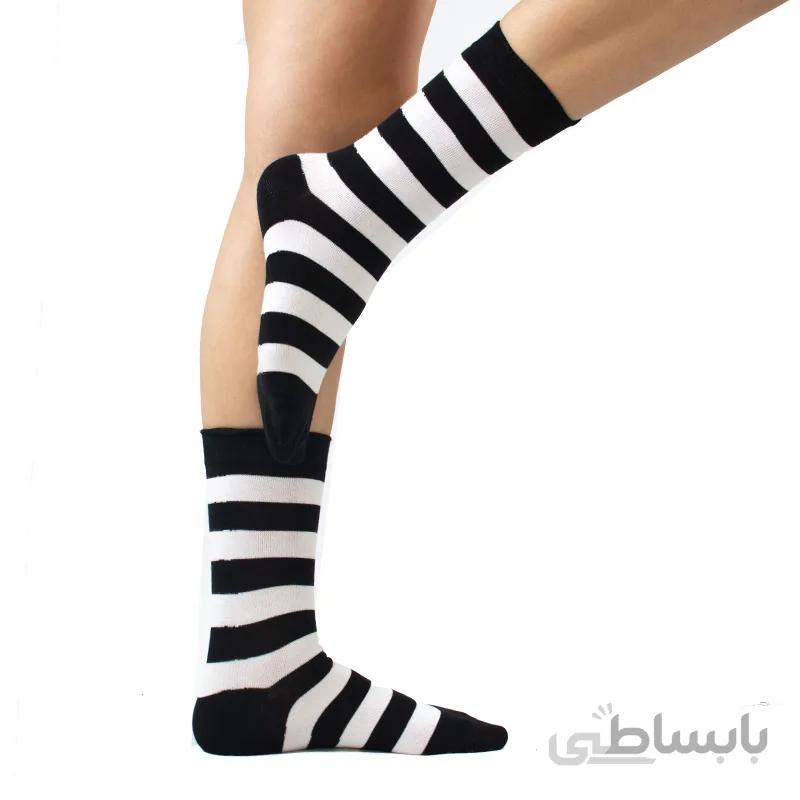 جوراب ساقدار راه راه سفید مشکی ماپاما