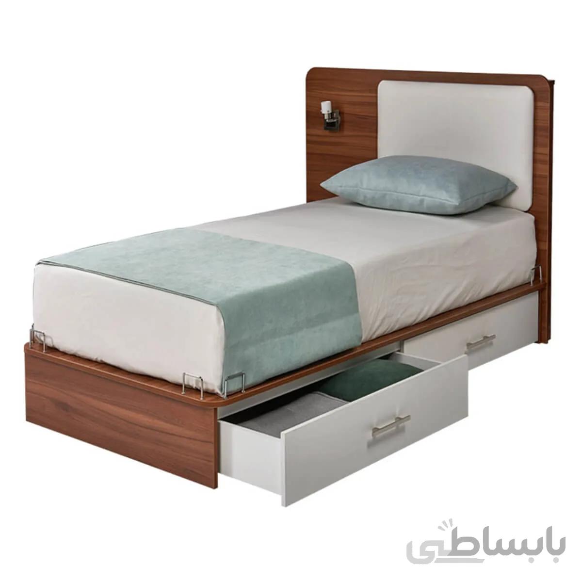 تخت یک نفره آمیتیس ۱۲۰ با چراغ خواب