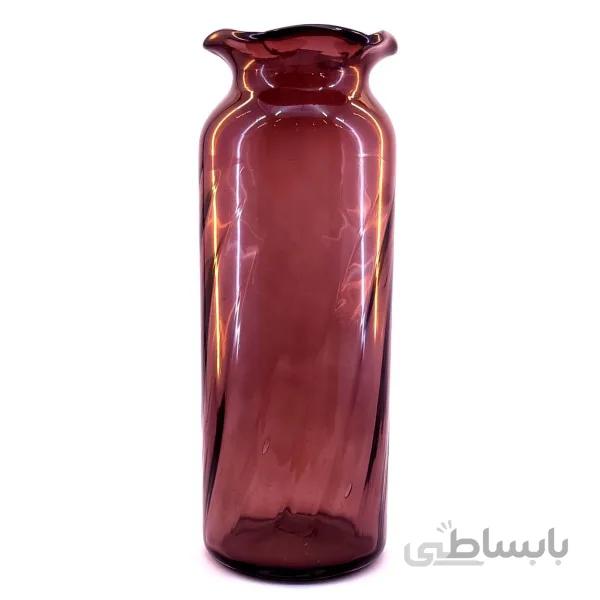 گلدان شیشه ای استوانه لب چین بزرگ بنفش