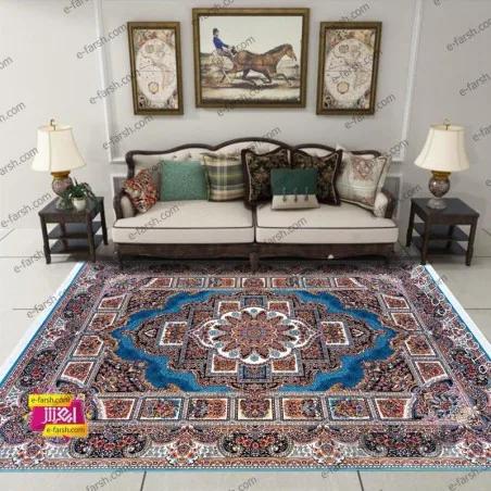 فرش ماشینی نگین مشهد طرح 2595 آبی فیروزه ای