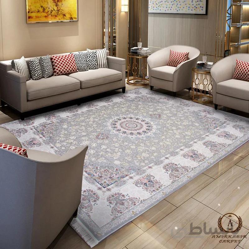 فرش ۱۲۰۰ شانه برجسته طرح پیچک طوسی