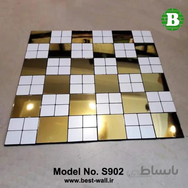 بین کابینتی بدون درز مربعی سفید طلایی S902