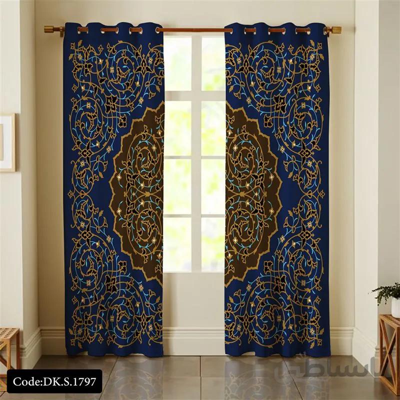 پرده پانچی (هازان و مخمل)کد DK.S.1797 طرح ایرانی و سنتی اسلیمی قرینه